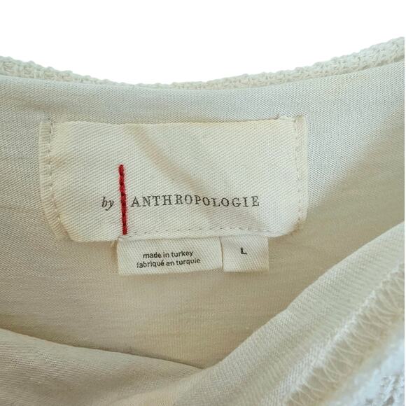 Anthropologie Cream Pointelle Crochet Mini Dress with Ruffles - Picture 9 of 10